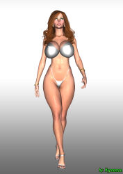 3d bracelet breasts brown_hair cleavage collarbone earrings erect_nipples expressionless female_only femsub high_heels huge_breasts hypnoman jewelry original priscilla_(hypnoman) ring solo thick_thighs thong white_eyes