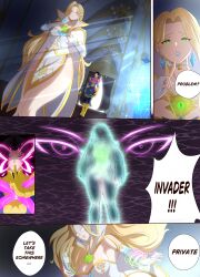  absurdres alternate_costume aura bare_legs black_hair blonde_hair blush breast_fondling breasts clothed cloverdraw04 comic dialogue doctor_strange earrings emma_frost english_text eye_color_change eyeshadow femsub fingerless_gloves gloves glowing_eyes green_eyes legs lipstick makeup maledom marvel_comics marvel_rivals possession possessionhub psychic psylocke speech_bubble super_hero tagme text thighs very_long_hair weapon white_eyes x-men 