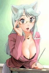  animated animated_eyes_only animated_gif breasts cat_girl cleavage danni68_(manipper) female_only femdom glasses huge_breasts hypnotic_eyes looking_at_viewer manip pov pov_sub skirt spiral_eyes symbol_in_eyes teacher white_hair 