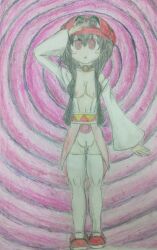 absurdres black_hair breasts dazed female_only femsub love_(tobyakafuji) open_clothes open_mouth original red_eyes ring_eyes saluting short_hair sketch spiral spiral_eyes standing standing_at_attention symbol_in_eyes tobyakafuji topless traditional