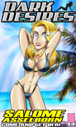  beach bikini blonde_hair breasts comic expressionless large_breasts long_hair original text western zorro-zero 