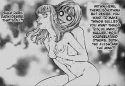 berserk blonde_hair blush body_control bottomless breasts corruption demon erect_nipples farnese_de_vandimion female_only femsub greyscale long_hair masturbation monster nude open_mouth possession text tongue tongue_out topless