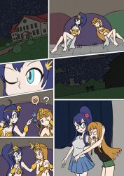  blue_hair empty_eyes futaba_sakura fuuko_(kazesolarflare) happy_trance harem_outfit long_hair mythkaz orange_hair original persona_(series) persona_5 tagme trance_break 