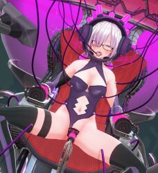  3d bare_shoulders before_and_after blush boots brain_drain chair cleavage corruption custom_maid_3d_2 dfish303 dildo drool fate/grand_order fate_(series) female_only femsub garter glasses gloves headphones helmet high_heels injection leotard mashu_kyrielight navel open_mouth opera_gloves purple_eyes purple_hair restrained see-through short_hair sitting solo spread_legs tears tech_control thigh_boots thighhighs tongue tongue_out vaginal 