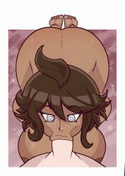  akane_owari all_fours animated ass barefoot border bottomless breasts brown_hair cum cum_in_mouth dangan_ronpa dark_skin ef-nsfw fellatio femsub huge_breasts maledom mantra nude open_mouth penis sound spiral_eyes super_dangan_ronpa_2 tempty_va tongue tongue_out topless video voice_acted 