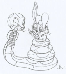  breasts bunnie_rabbot bunny_girl coils femsub furry kaa_eyes lol20 maledom monochrome original sketch smile snake sonic_the_hedgehog_(series) tongue tongue_out 