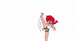 animated animated_gif bare_legs barefoot blue_eyes blush breast_grab breasts crotch_rub green_skin hypnotic_eyes lamiacharmer light_skin long_hair masturbation open_mouth ponytail pussy ranma_1/2 ranma_saotome red_hair shorts simple_background smile snake_girl tail_sex tank_top very_long_hair white_background yellow_sclera