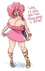  bimbofication breast_expansion brellom brells_(brellom) femsub glasses huge_breasts large_breasts original pink_eyes pink_hair prostitution text thighhighs 
