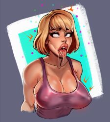 bimbofication breast_expansion breasts drool eye_roll eyelashes eyeshadow female_only femsub life_is_strange makeup max_caulfield mind_break reliusmax tan_skin tongue tongue_out transformation