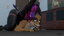  3d all_fours anal animated black_hair black_skin blair_(unmakeyourself) bottomless clothed_sex femdom furry futa_with_male glasses goat_girl hat heavy_eyelids jacket lying malesub multicolored_hair original pocket_watch purple_hair raccoon_boy regular_show rigby sex sound thighhighs tongue tongue_out transfem transgender transgender_identity unmakeyourself video voice_acted 