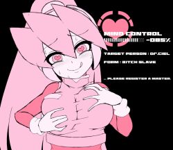  blush breast_grab breasts capcom ciel_(megaman_zero) clothed female_only femsub gloves haniwa_dogu548 happy_trance heart heart_eyes holding_breasts large_breasts long_hair megaman_(series) megaman_zero ponytail progress_indicator smile sweat symbol_in_eyes tech_control text tongue tongue_out 