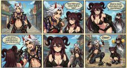  abs ai_art alternate_costume arataki_itto aware blush bra breasts brown_hair candy cheerleader cleavage comic demon demon_girl dialogue english_text eye_color_change facepalm facial_markings femdom femsub food genshin_impact ghost glowing_eyes hand_on_hip horns hu_tao_(genshin_impact) hualin_(kavel3000) insect kaval3000_(generator) kneeling large_breasts leaning_forward lollipop long_hair midriff nail_polish navel oni_boy original outdoors panties possession purple_eyes short_hair smile speech_bubble squatting text thighs white_hair witch 