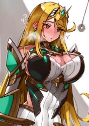  blonde_hair breath coin confused female_only femsub large_breasts long_hair mythra_(xenoblade) pendulum sweat xenoblade_chronicles xenoblade_chronicles_2 yotsuhauni 