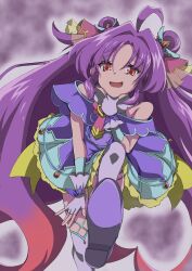  ahoge corruption cure_answer dress female_only femsub fingerless_gloves hair_buns heart jinbay_kbss magical_girl precure purple_hair red_eyes ribbon smug very_long_hair 