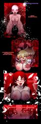  blush breasts corruption demon_girl drool erect_nipples femdom groping happy_trance heart heart_eyes horns navel nude open_mouth porniky red_eyes smile tail text tongue tongue_out transformation 