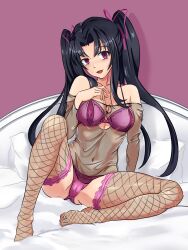  absurdres bed black_hair breasts cleavage empty_eyes erect_nipples female_only femsub fishnets happy_trance high_school_dxd lingerie long_hair looking_at_viewer n_u_t navel nipples open_mouth pillow pink_eyes see-through serafall_leviathan sitting solo thighhighs twintails underwear 