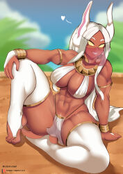  abs breasts bunny_ears bunny_girl cleavage dark_skin female_only femsub glowing_eyes happy_trance harem_outfit huge_breasts jewelry large_breasts large_hips long_hair looking_at_viewer loquillo manip misterman4_(manipper) muscle_girl my_hero_academia rumi_usagiyama smile spiral_eyes spread_legs symbol_in_eyes tagme thighhighs toe_ring veil white_hair 