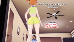  ash_ketchum aware clothed crop_top dialogue misty mustardsauce orange_hair pokemon pokemon_(anime) text 