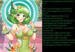 breasts caption caption_only elf elf_ears femdom green_eyes green_hair helen_(spiral_clicker) hypnotic_eyes large_breasts looking_at_viewer magic manip mysticalgoddess_(manipper) pov pov_sub short_hair smile solo spiral_clicker text turning_the_tables