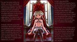 blonde_hair caption corruption demon_girl female_only femdom horns hypnotic_eyes looking_at_viewer manip monster_girl open_mouth pov pov_sub professor-celestino_(manipper) red_eyes succubus tail tattoo text thighhighs