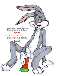 bugs_bunny bunny_boy carrot dildo furry gloves looney_tunes male_only malesub manip mantra penis sex_toy spiral_eyes symbol_in_eyes text