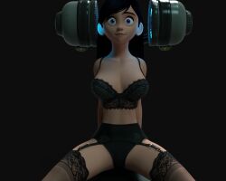 3d arms_behind_back bare_shoulders black_background breasts corruption disney expressionless female_only femsub garter_belt garter_straps hypnovideotoo lingerie long_hair purple_eyes shrunken_irises solo spread_legs tech_control the_incredibles underwear violet_parr