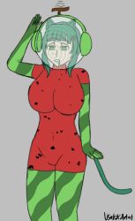 animal_ears bodysuit drone drool femsub gloves green_hair headphones leggings original saluting short_hair spiral tagme tail tech_control usakiki