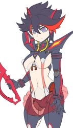 absurdres antenna armor black_hair bottomless breasts bzurrrf empty_eyes expressionless female_only femsub hypnotic_accessory kill_la_kill large_breasts long_hair navel robot_girl robotization ryuuko_matoi see-through short_hair skirt standing standing_at_attention wires