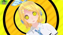 3d absurdres blonde_hair female_only femsub helenakaalover kaa_eyes open_mouth rin_kagamine ring_eyes school_uniform short_hair solo spiral_eyes symbol_in_eyes vocaloid yellow_eyes