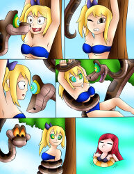 blonde_hair breasts comic disney erza_scarlet fairy_tail femsub happy_trance hypnotic_eyes jerrydestrtoyer kaa_eyes large_breasts lucy_heartfilia maledom red_hair snake swimsuit the_jungle_book