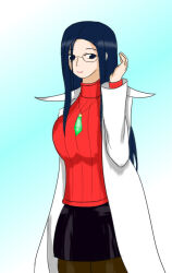 blue_eyes blue_hair breasts capcom degarashi empty_eyes female_only femsub glasses happy_trance kyoko_minazuki large_breasts long_hair nurse project_justice rival_schools skirt solo standing standing_at_attention street_fighter