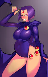 blush breasts dc_comics large_breasts purple_hair raven short_hair super_hero teen_titans zxc