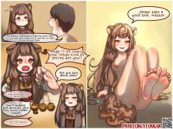  barefoot before_and_after bottomless breasts brown_hair comic feet femsub foot_focus happy_trance large_breasts long_hair maledom nude pendulum raccoon_girl raphtalia smile tanuki_girl text the_rising_of_the_shield_hero topless yeougui 