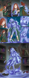 absurdres ass blue_eyes breasts cleavage comic elf_ears ibenz009 large_breasts original transformation