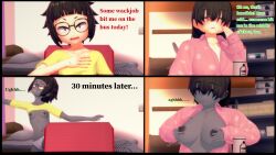  3d before_and_after bite_mark breasts brown_hair chubby femsub glasses green_skin koikatsu! masturbation nipples nude short_hair small_breasts transformation zombie zombie_walk 