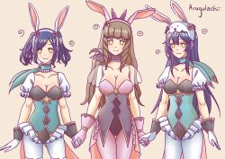  arugulachii blue_hair blush brown_hair bunny_ears bunny_girl bunnysuit cleavage cynthia_(fire_emblem) empty_eyes female_only femsub fire_emblem fire_emblem_awakening fire_emblem_heroes flower_in_hair gloves hair_ornament happy_trance holding_hands leotard lucina mother_and_daughter multiple_girls multiple_subs nintendo princess scarf sisters smile spiral sumia symbol thighhighs tights twintails yellow_eyes 