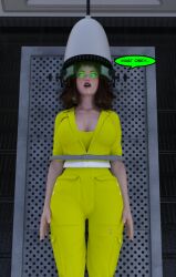 3d april_o&#039;neil dazed dialogue drool dryer_chair female_only femsub green_eyes operating_table solo tech_control teenage_mutant_ninja_turtles text theheckle