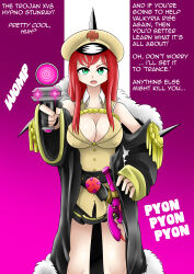 absurdres breasts female_only femdom femsub gun happy_trance hypnotic_spiral large_breasts mizustyle pov pov_sub red_hair tech_control text weapon