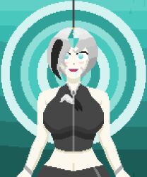 angel black_hair crystal empty_eyes grey_hair happy_trance hypnovember nyarukavt original pendulum pixel_art white_hair zero_thotep
