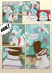 animals_only blindfold blue_hair bondage coco_pommel comic femsub hooves horse magic my_little_pony open_mouth radiantrealm rope short_hair text