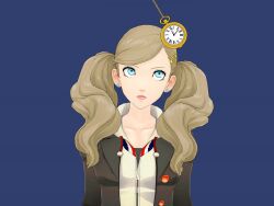  3d animated ann_takamaki blonde_hair blue_eyes clothed earrings female_only femsub koikatsu! lunastra persona_(series) persona_5 pocket_watch smile spiral_eyes spiralwash_eyes video 