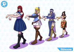  blonde_hair blue_hair brown_hair cana_alberona erza_scarlet fairy_tail femsub happy_trance juvia_loxar large_breasts long_hair lucy_heartfilia red_hair tongue_out trap-diaper zombie_walk 