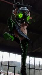  3d bondage chains enemy_conversion femsub gas_mask handcuffs hypnotic_gas large_breasts legs_up marie_(splatoon) nintendo nonexisternsfw panties smoke splatoon underboob upskirt 