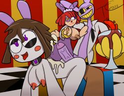 alternate_costume breast_grab breasts bunny_boy bunny_ears buttjob clown clown_girl collar doll femsub groping happy_trance jax_(the_amazing_digital_circus) maid maid_headdress maledom nude penis pomni ragatha symbol_in_eyes tcross tech_control the_amazing_digital_circus tongue_out wine