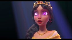  3d black_hair braid dress expressionless femdom femsub hypnotic_eyes kaa_eyes long_hair open_mouth ponytail princess rebellious ruslan_and_ludmila:_more_than_a_fairytale screenshot 