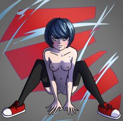 artist_request black_hair bottomless breasts drool female_only femsub kagami_tsurugi miraculous_ladybug nude short_hair spiral_eyes symbol_in_eyes topless