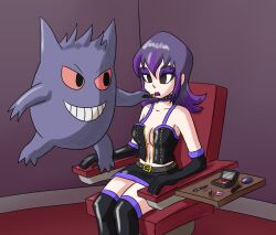  empty_eyes femsub gengar makeup mythkaz nintendo pokemon purple_hair sabrina short_hair 