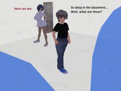 3d black_hair flamekin glasses grey_hair hair_covering_one_eye jeans nurse pantyhose short_hair shorts text