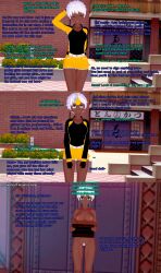 3d absurdres amber_(liz_b) cyan_eyes dark_skin dialogue drool empty_eyes english_text eye_roll female_only femdom femsub fingerless_gloves human_furniture jacket koikatsu! liz_b nipples nude original pocket_watch pubic_hair shorts smile text tomboy white_hair