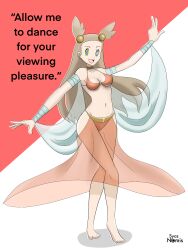  absurdres barefoot breasts brown_hair cleavage dancing femsub happy_trance harem_outfit jasmine kaa_eyes long_hair nintendo open_mouth pokemon pokemon_heartgold_and_soulsilver smile syas-nomis text 